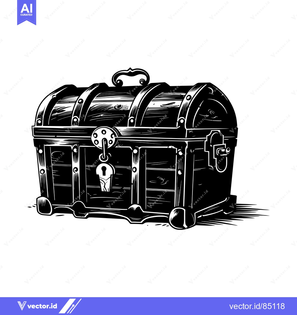 Premium Vector dari A Black and White Illustration of a Wooden Chest with a Keyhole