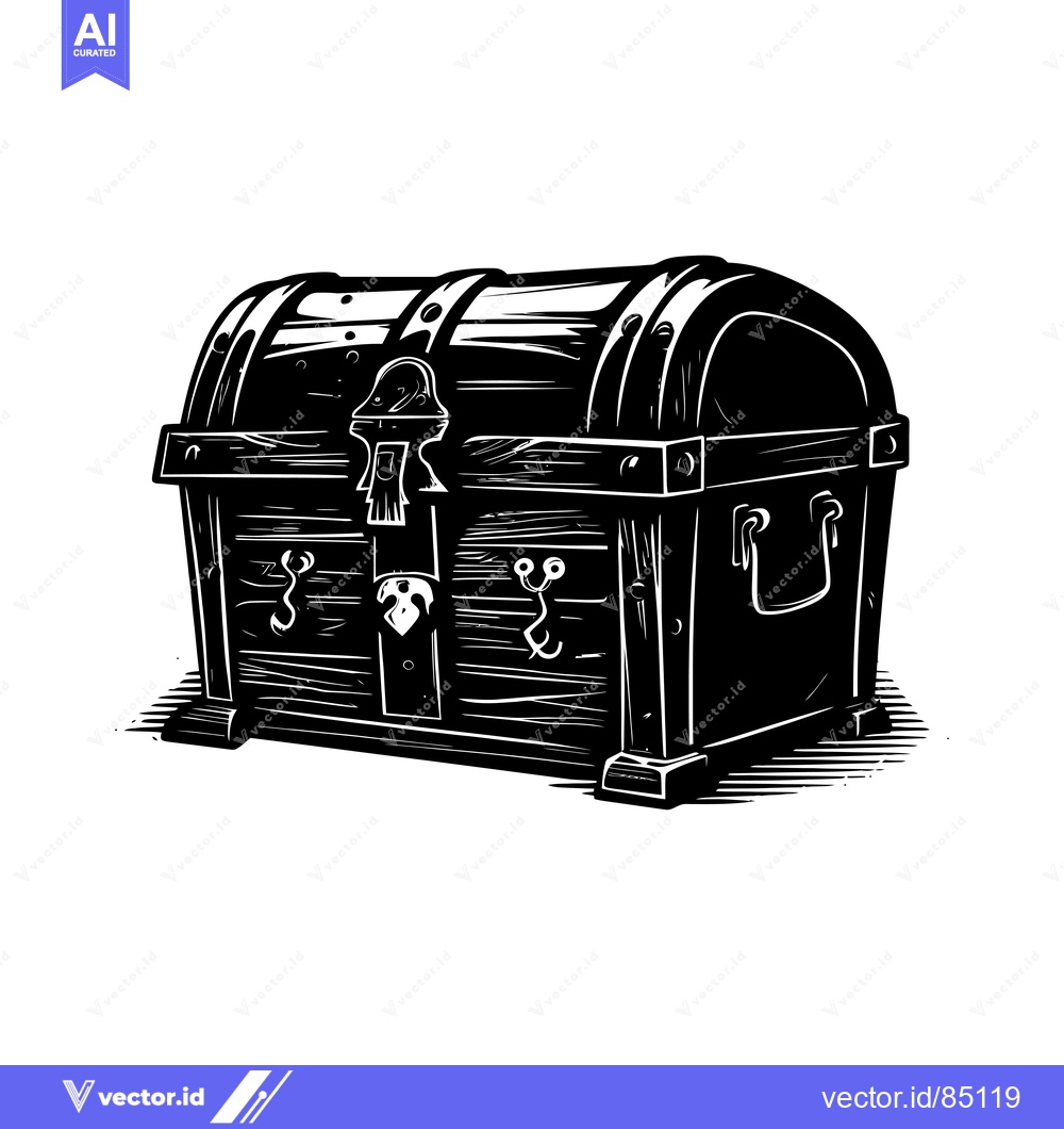 Premium Vector dari Black and White Illustration of a Wooden Chest with a Lock and Hinges
