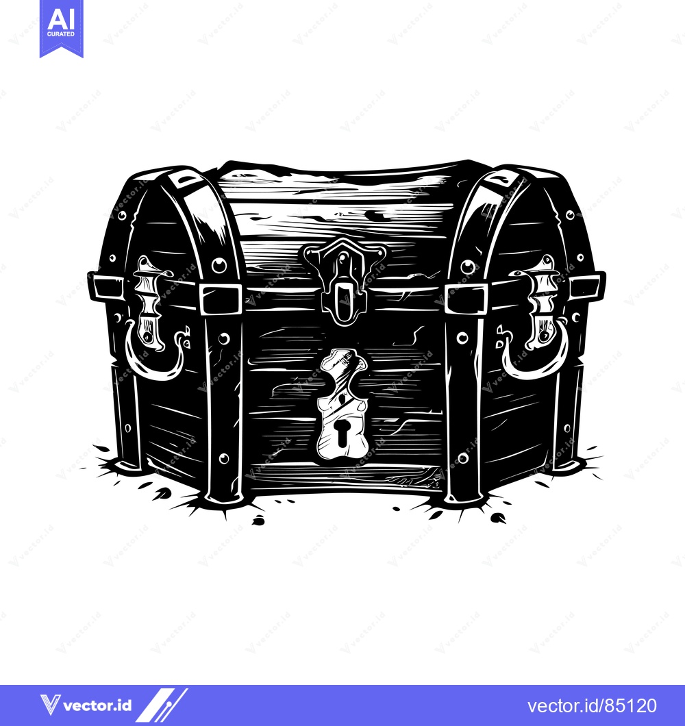 Premium Vector dari A Black and White Illustration of a Wooden Treasure Chest with Metal A