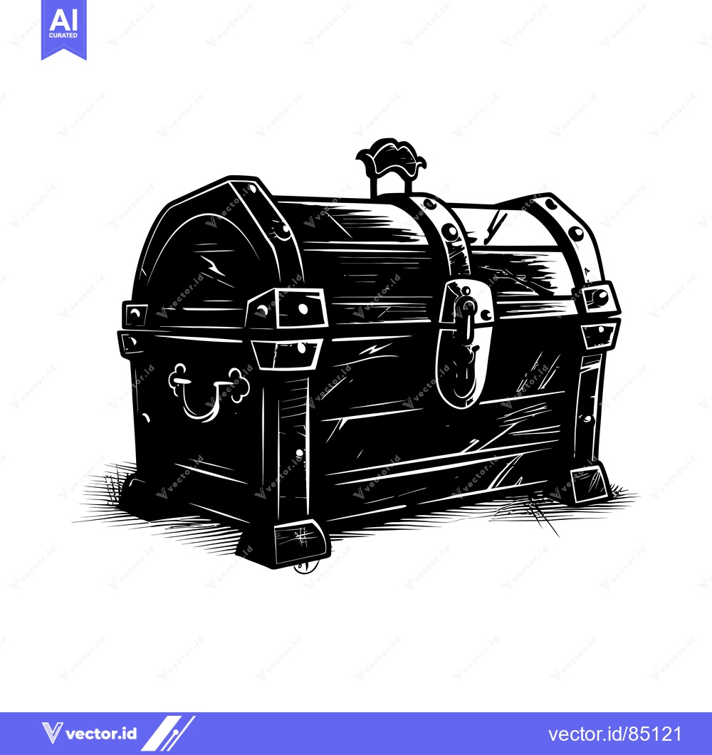 Premium Vector dari Black and White Illustration of a Closed Wooden Treasure Chest