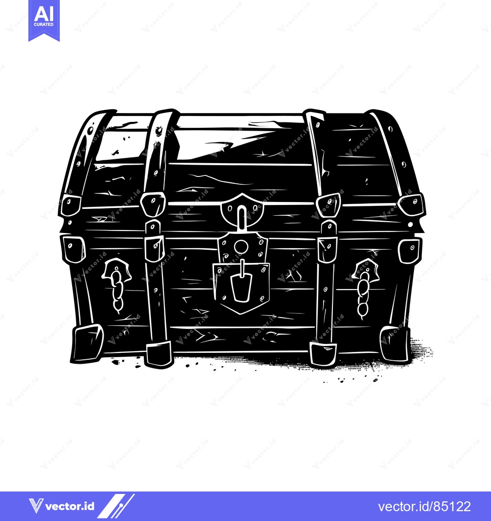 Premium Vector of A Black and White Illustration of a Closed Wooden Chest