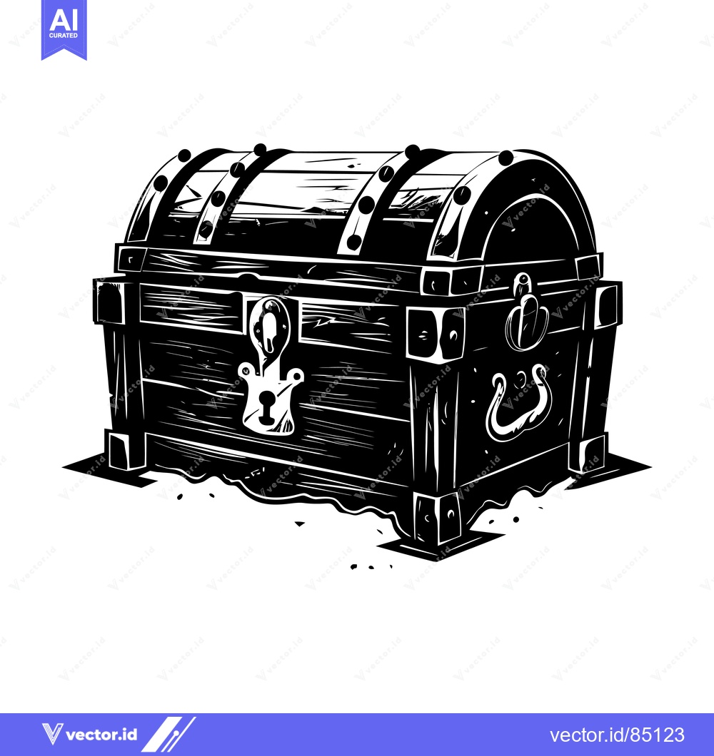 Premium Vector of A Black and White Illustration of a Closed Wooden Treasure Chest