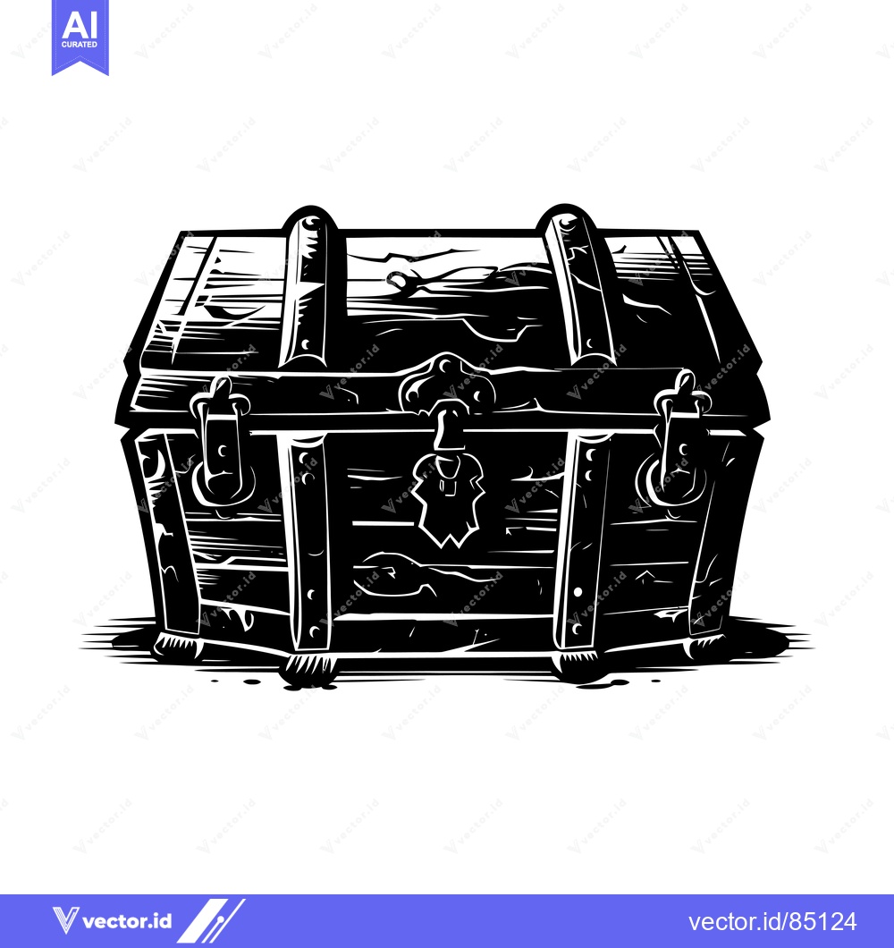 Premium Vector dari Closed Wooden Treasure Chest with Metal Hardware