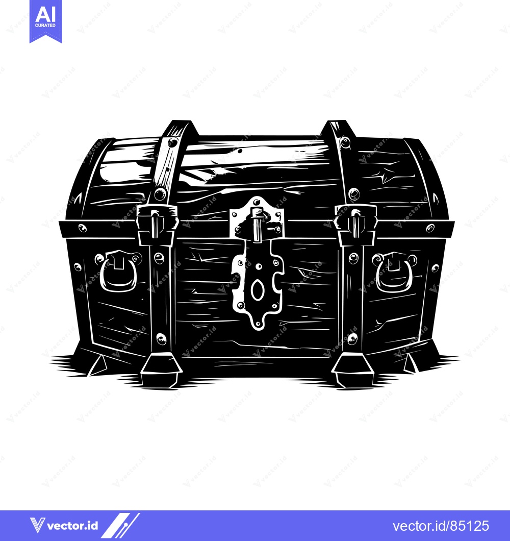 Premium Vector of A Black and White Illustration of a Closed Wooden Treasure Chest