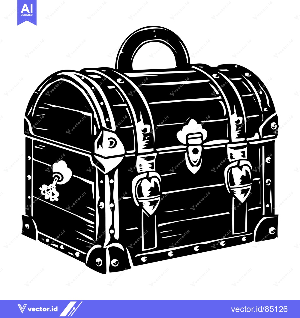 Premium Vector of Wooden Treasure Chest with Ornate Hardware and Keyhole