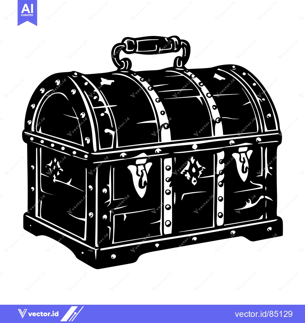 Premium Vector dari Black and White Silhouette Illustration of a Wooden Chest with Metal A