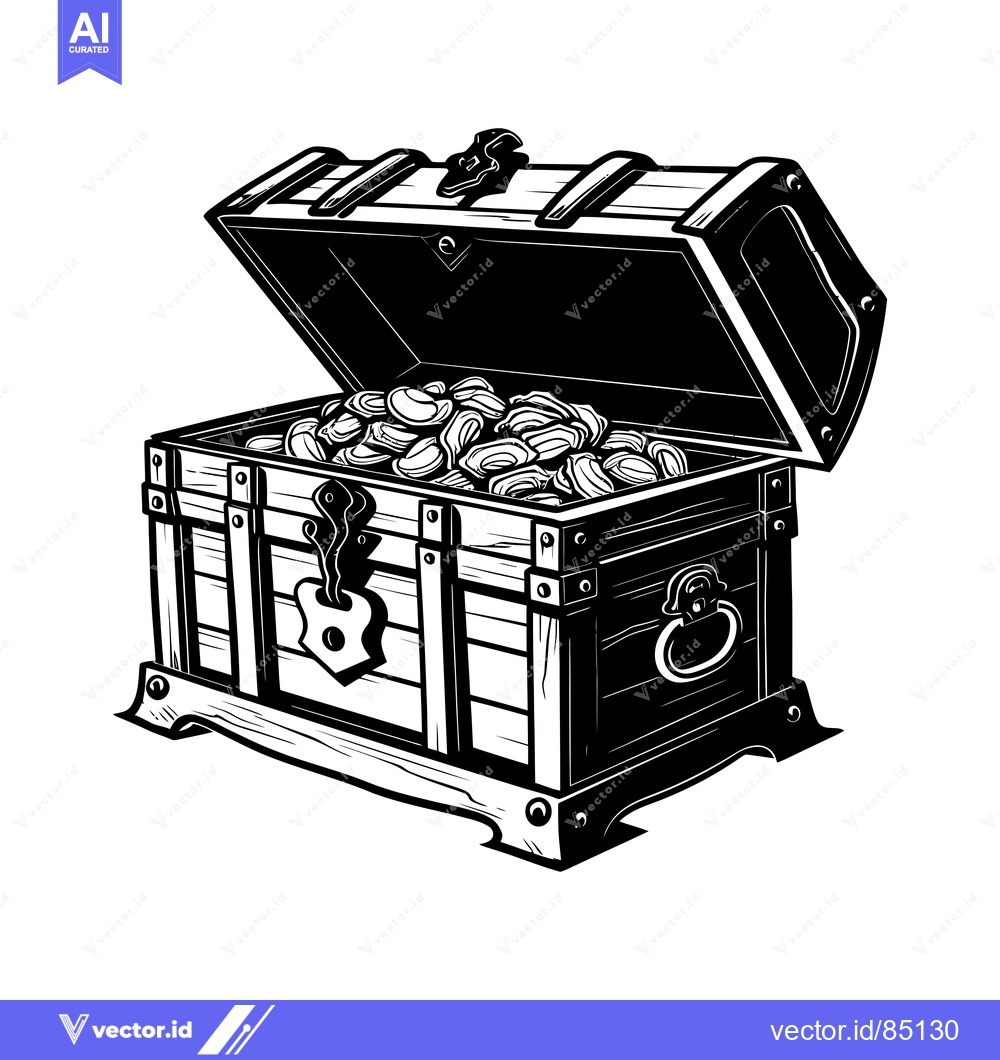 Premium Vector dari Open Wooden Treasure Chest Filled with Gold Coins