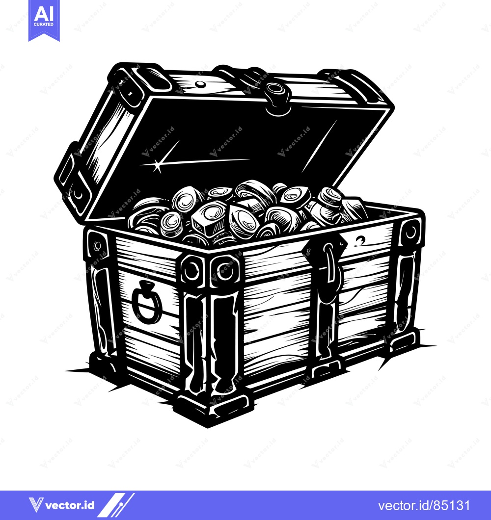 Premium Vector of A wooden treasure chest overflowing with gold coins