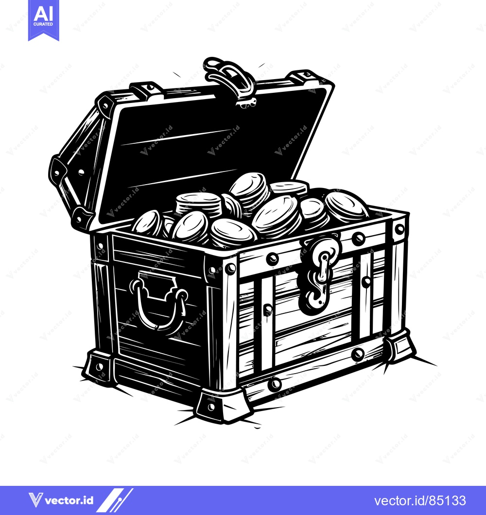 Premium Vector dari Open Wooden Treasure Chest Filled with Gold Coins