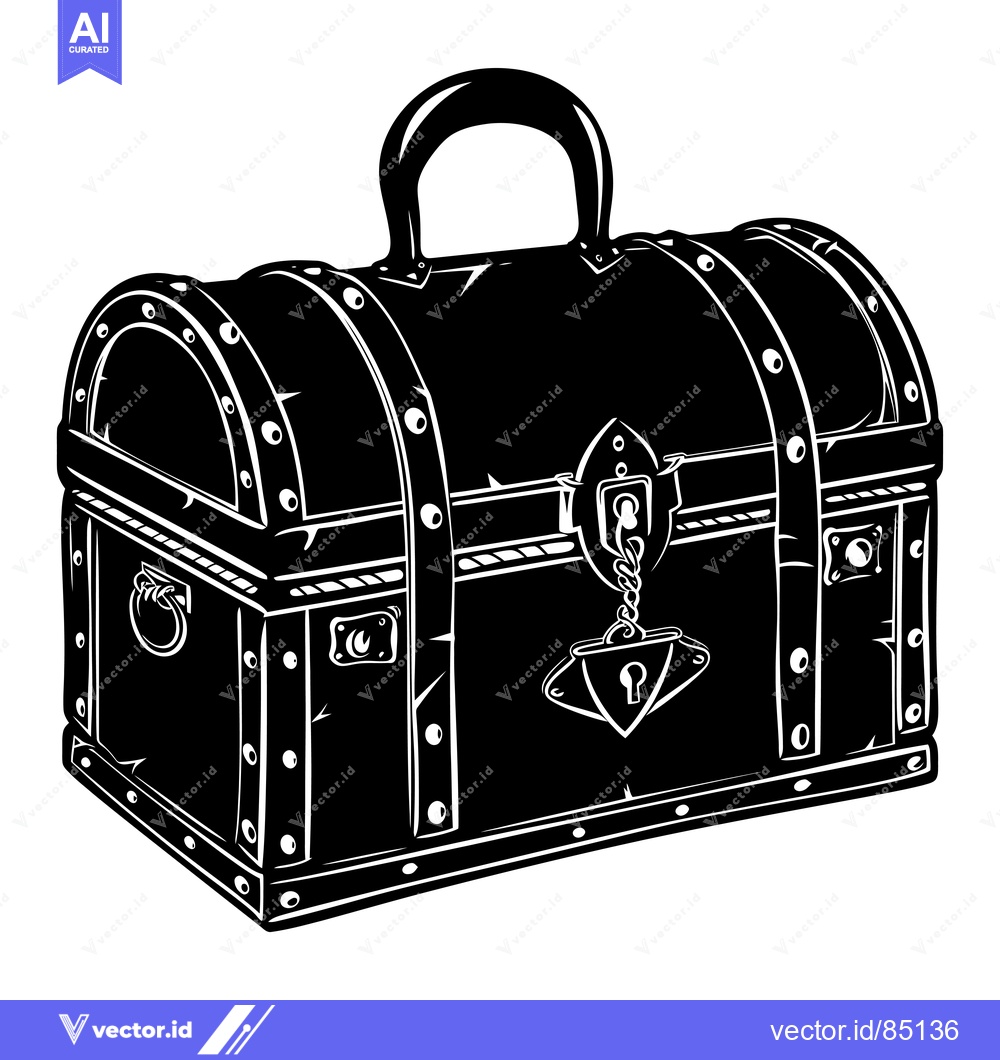 Premium Vector dari Black and White Illustration of a Locked Wooden Chest