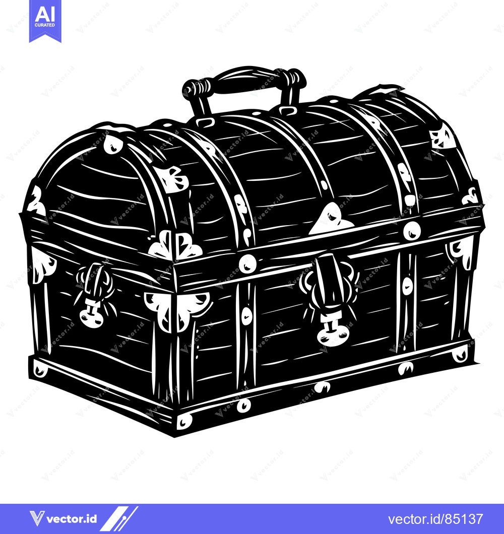 Premium Vector dari A Black and White Illustration of a Closed Wooden Chest