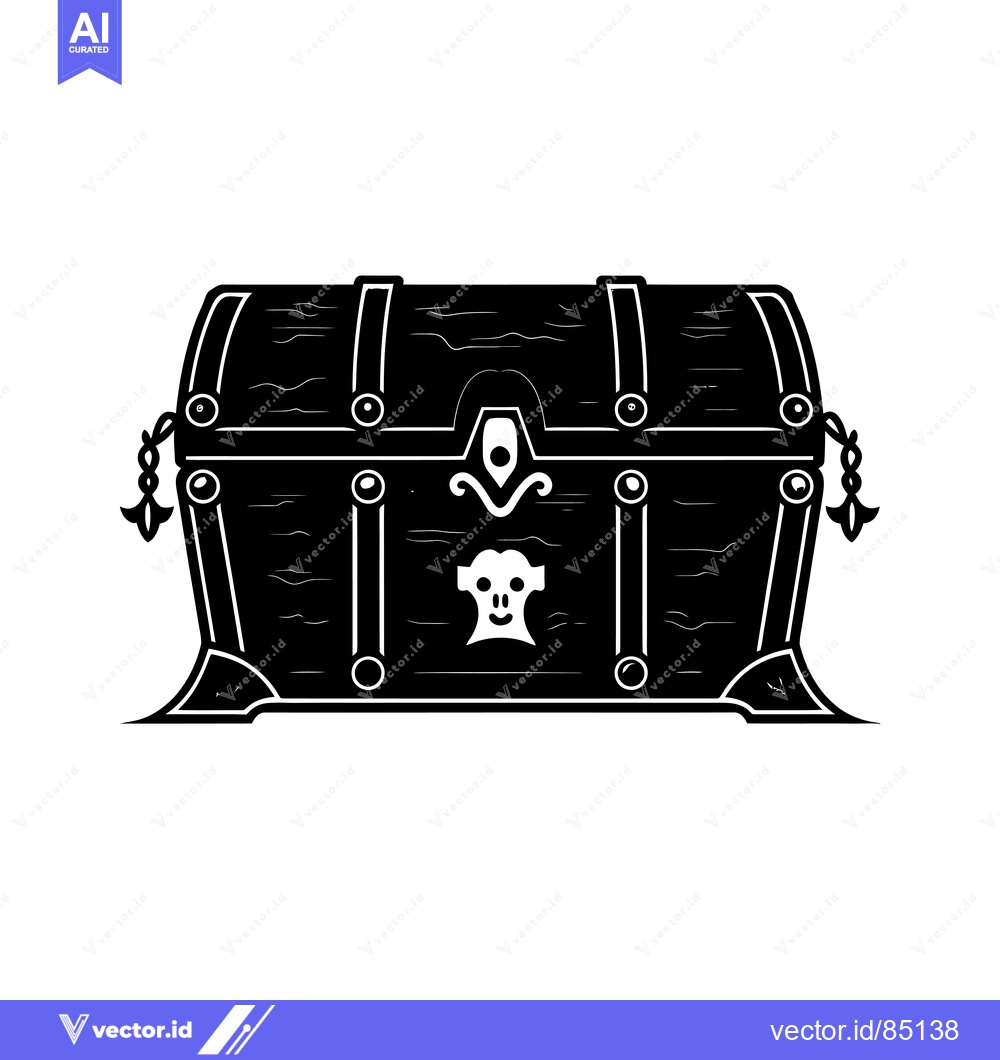Premium Vector of A Black and White Illustration of a Closed Wooden Chest with a Skull E