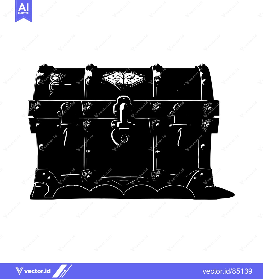 Premium Vector dari A Black and White Silhouette of a Closed Wooden Chest with Ornate Deta