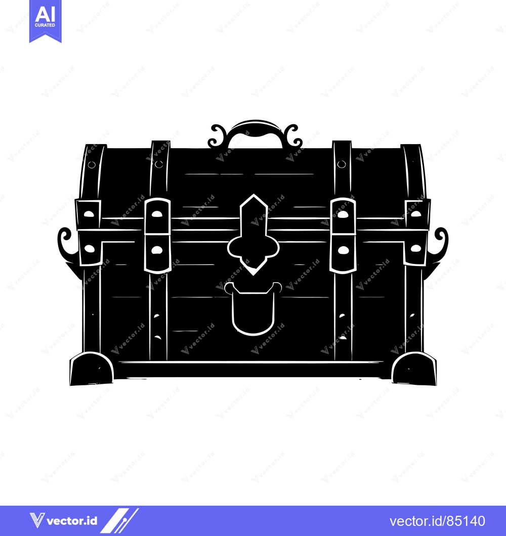 Premium Vector of A Black and White Silhouette of a Wooden Chest with a Metal Handle