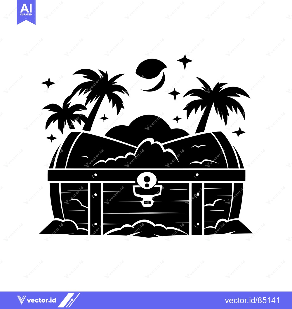 Premium Vector dari Treasure Chest Under Palm Trees at Night