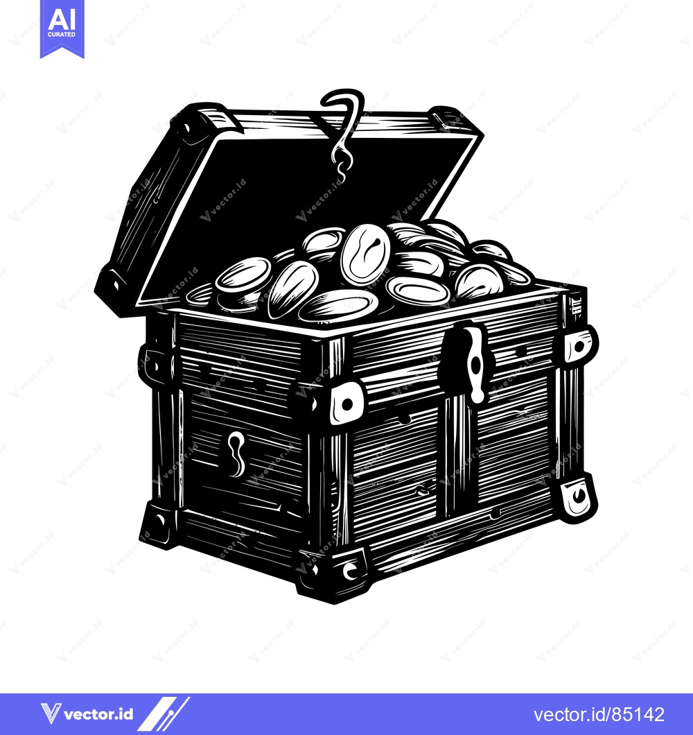Premium Vector dari Open Wooden Chest Filled with Gold Coins