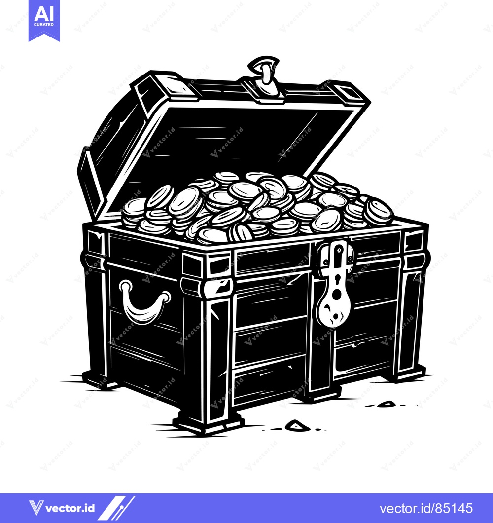 Premium Vector of Open Wooden Treasure Chest Filled With Gold Coins