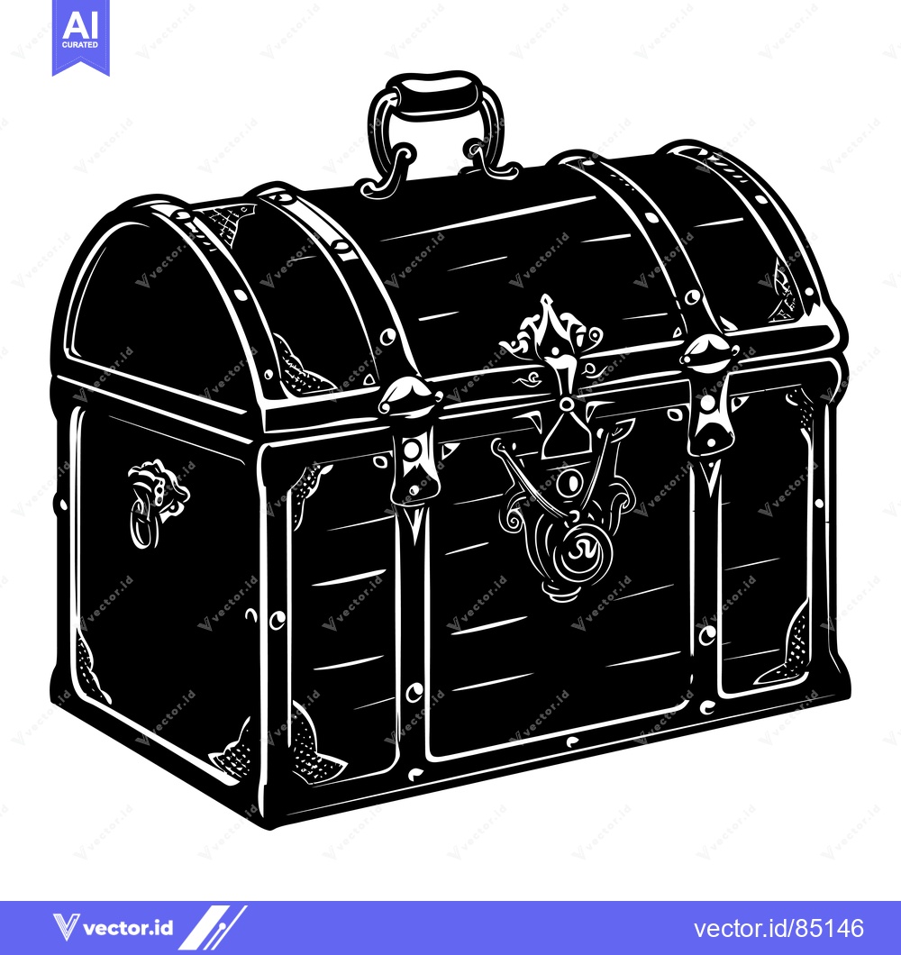 Premium Vector of A Black and White Illustration of an Ornate Wooden Chest