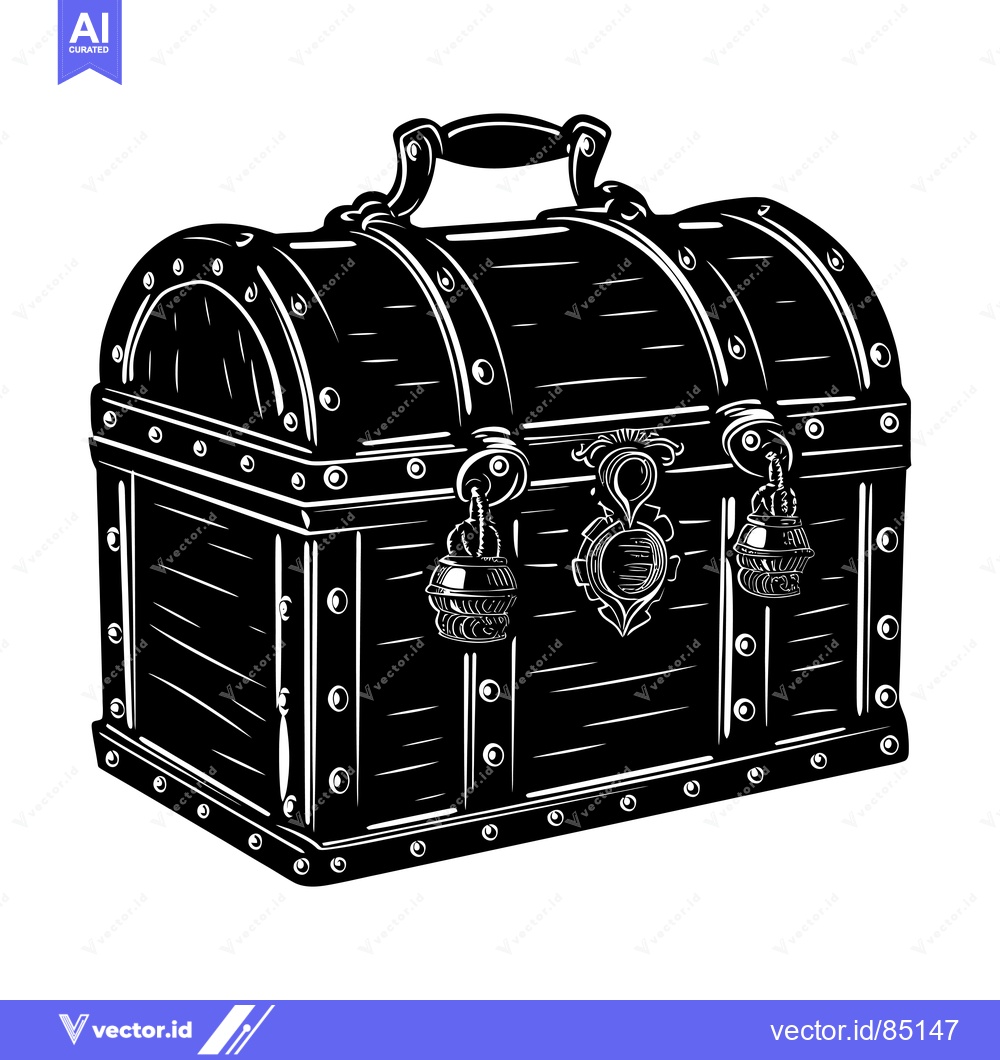 Premium Vector of A Black and White Illustration of a Closed Wooden Treasure Chest