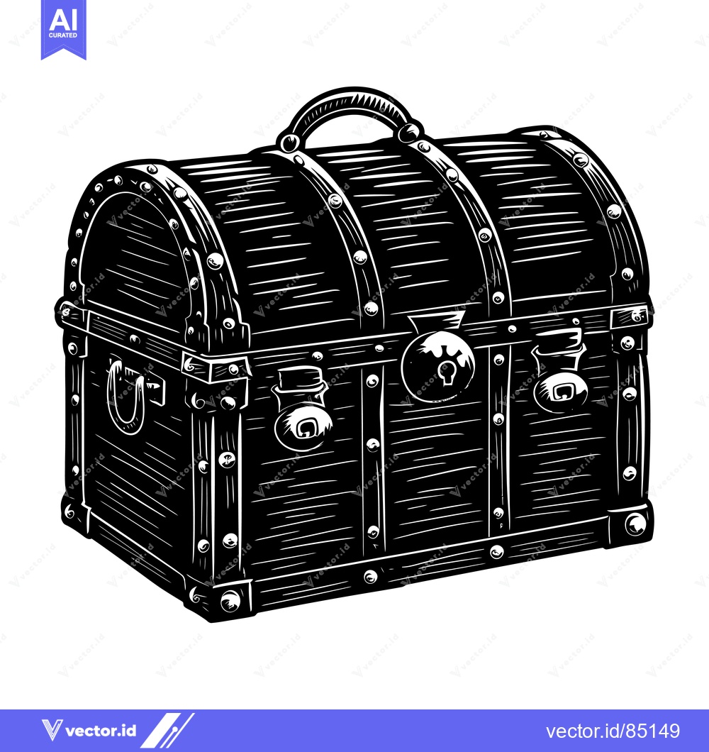 Premium Vector dari A Black and White Illustration of a Closed Wooden Treasure Chest with