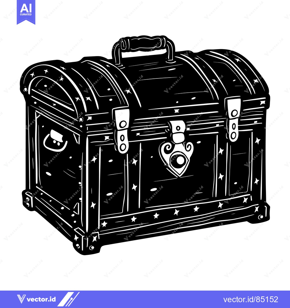 Premium Vector dari A Black and White Illustration of a Wooden Treasure Chest with a Star