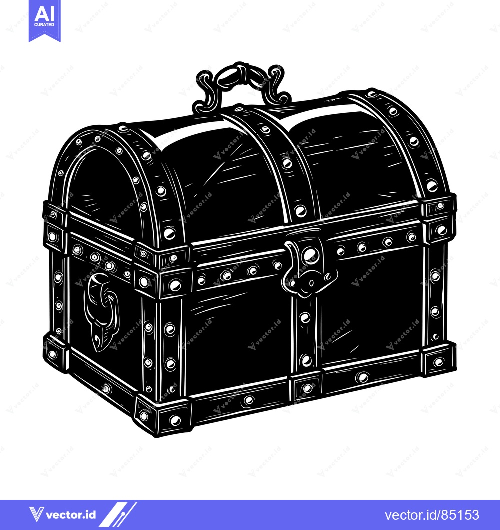 Premium Vector dari Black and White Illustration of a Closed Wooden Treasure Chest