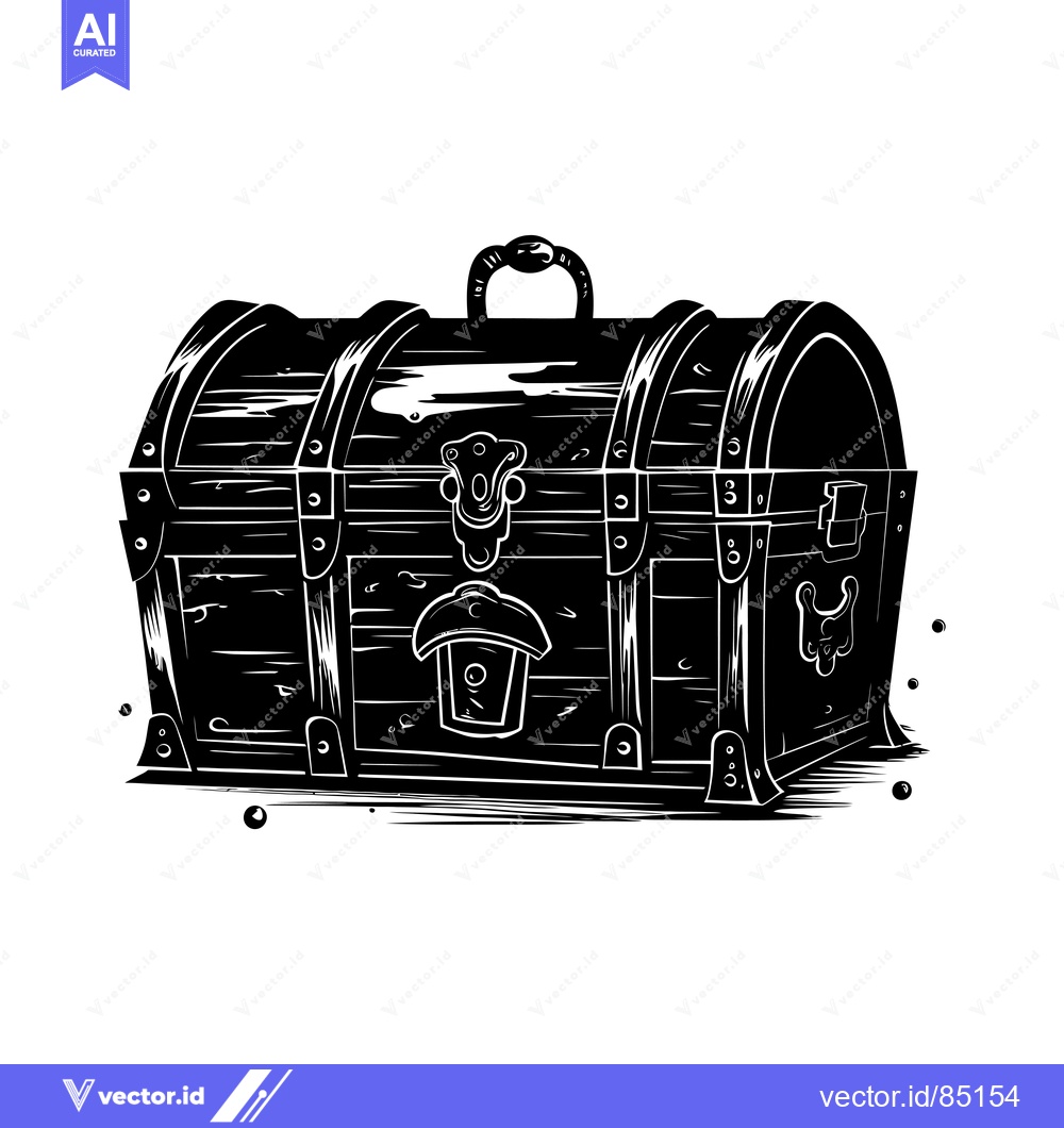 Premium Vector dari Black and White Illustration of a Closed Wooden Treasure Chest