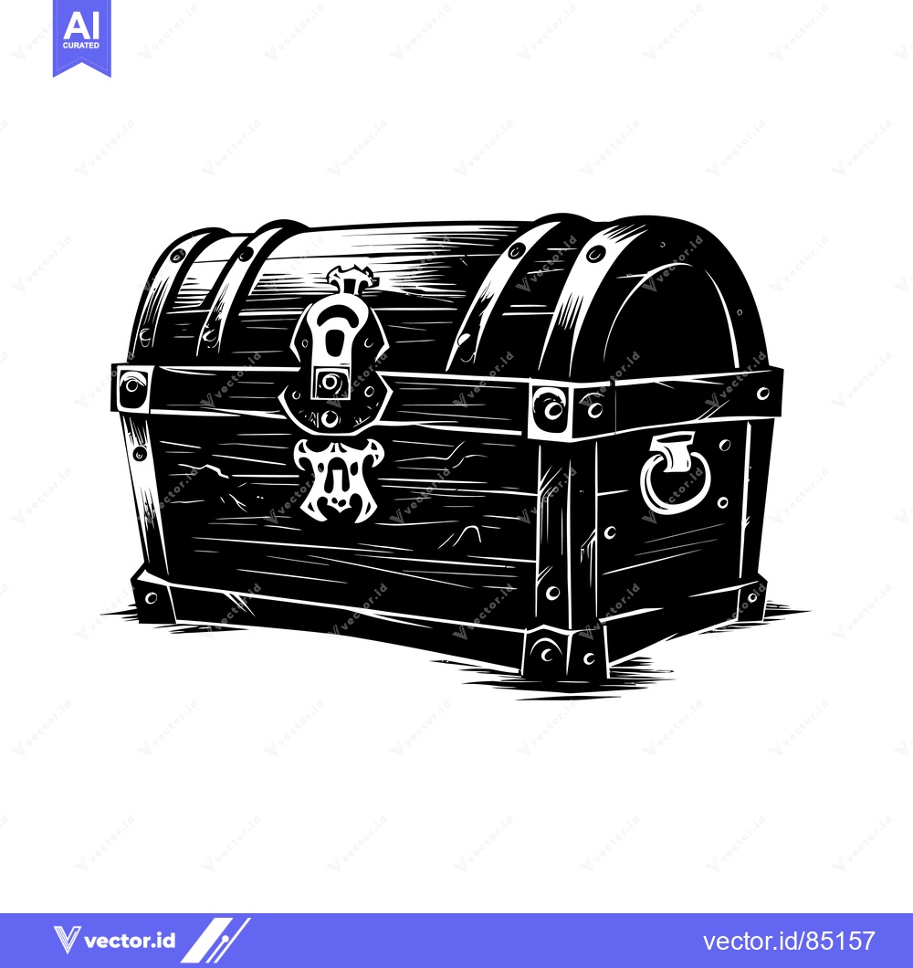 Premium Vector dari Black and White Illustration of a Wooden Treasure Chest