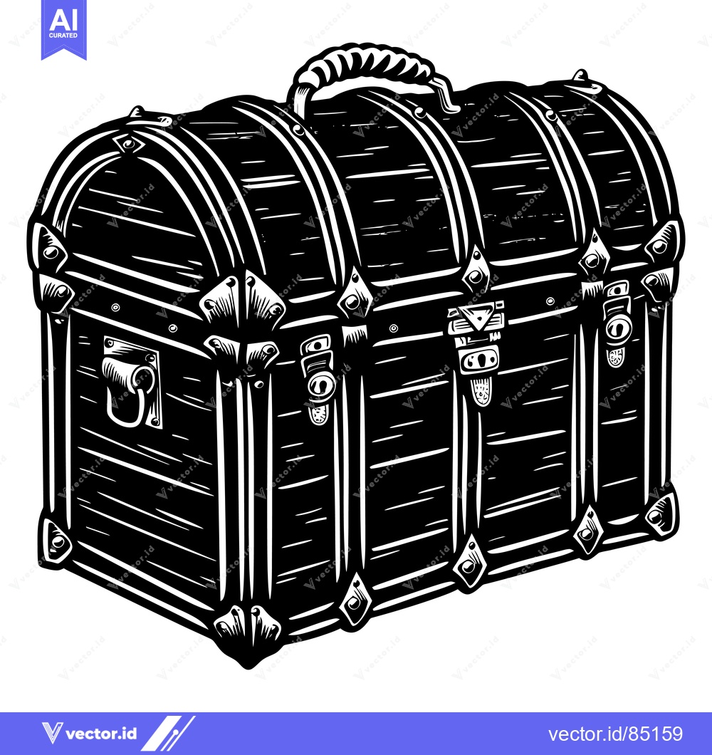 Premium Vector of Vintage Wooden Chest with Metal Hardware and a Rope Handle