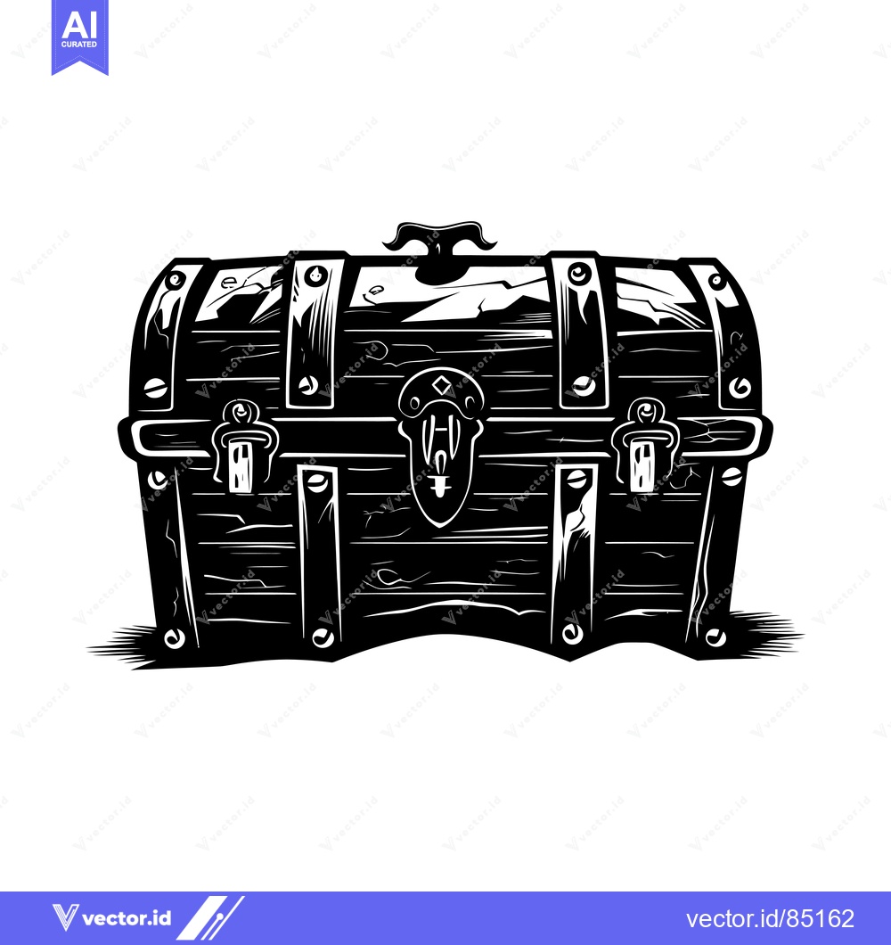 Premium Vector dari A Black and White Illustration of a Closed Wooden Treasure Chest