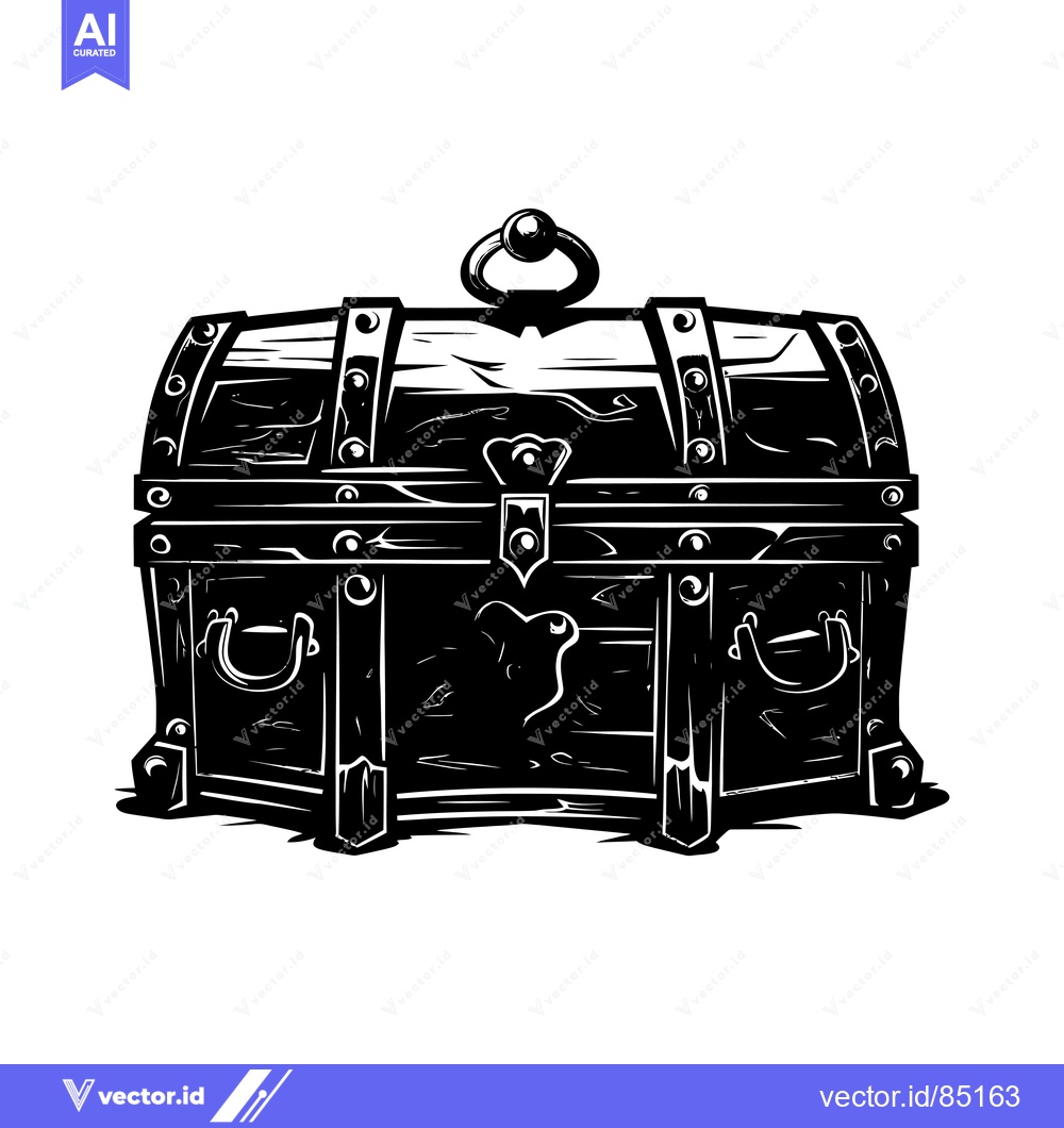 Premium Vector dari A Black and White Illustration of a Wooden Treasure Chest