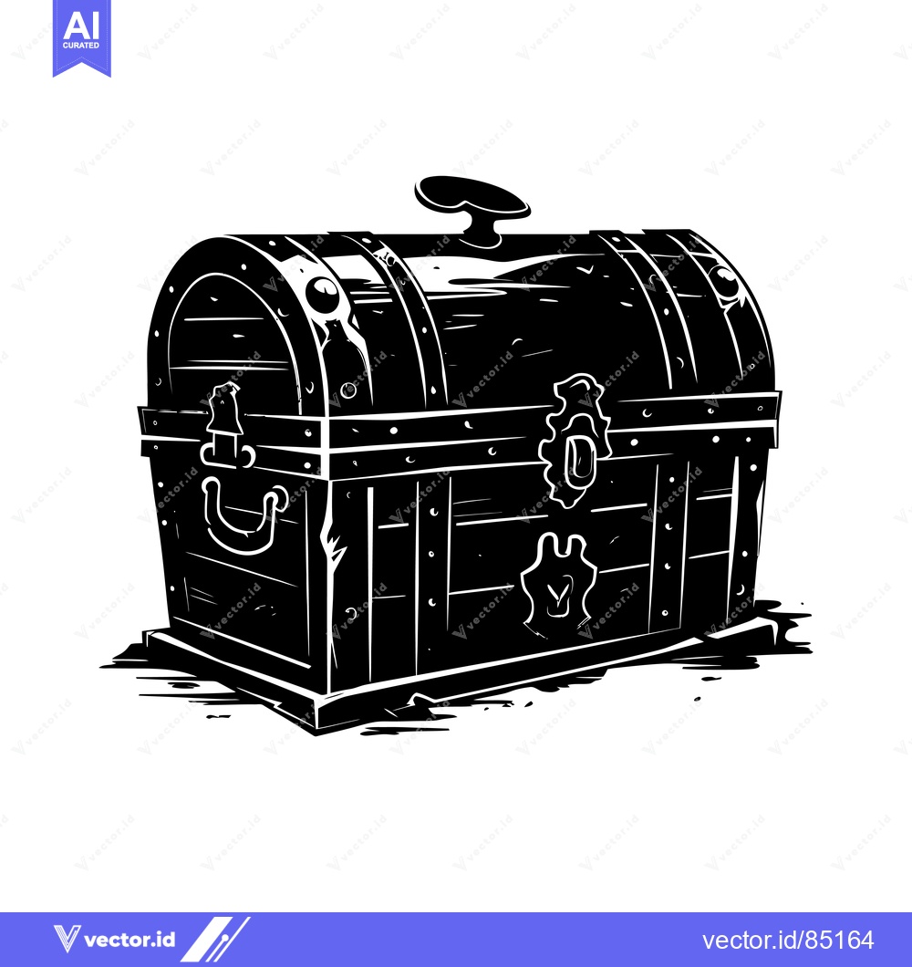 Premium Vector of Black and White Illustration of a Closed Wooden Chest