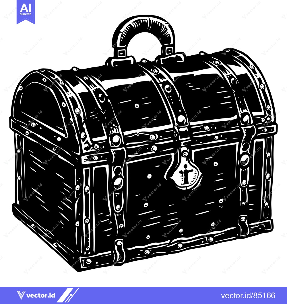 Premium Vector dari Black and White Illustration of a Closed Wooden Treasure Chest