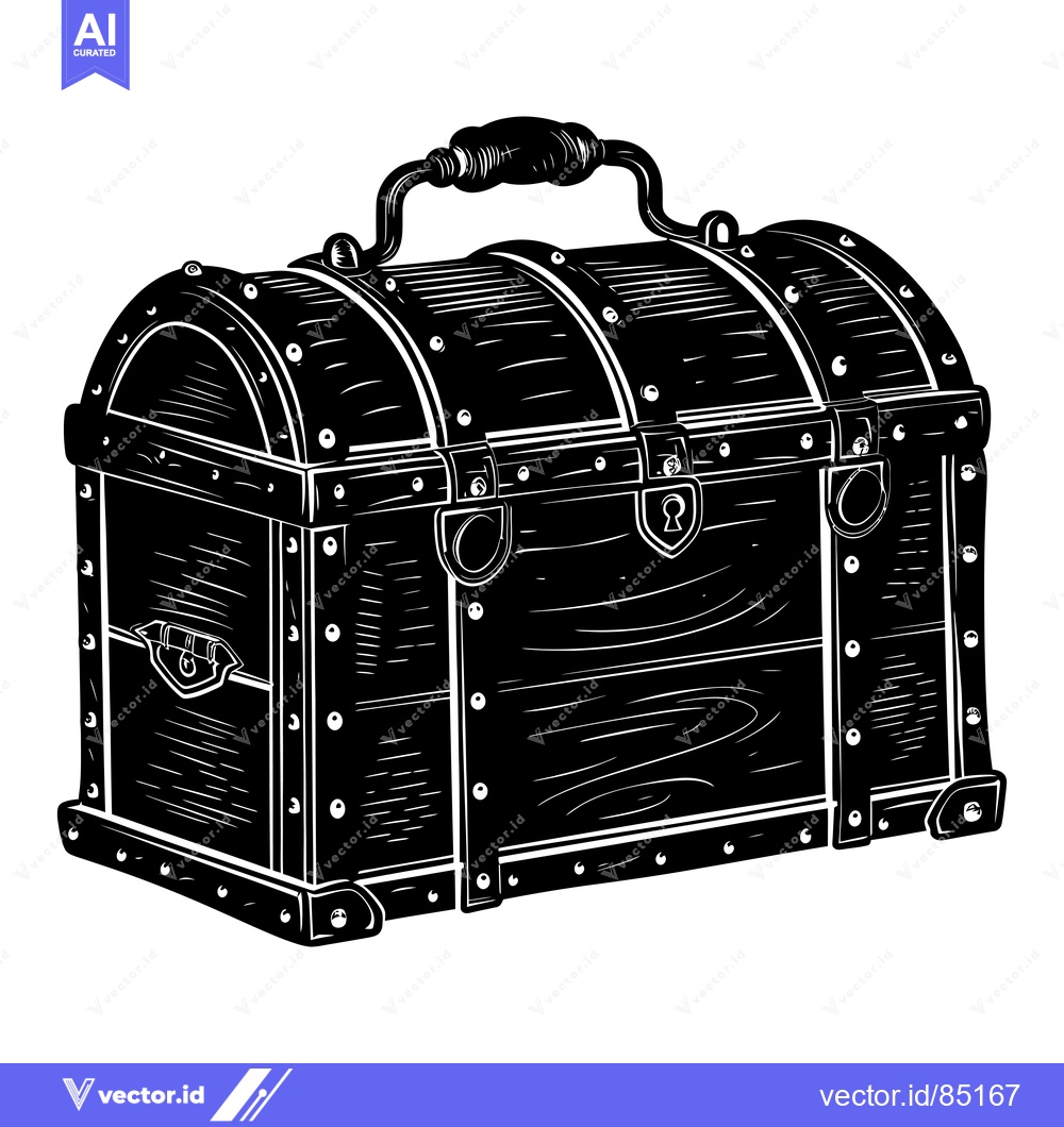 Premium Vector dari A Black and White Illustration of a Closed Wooden Chest with a Handle