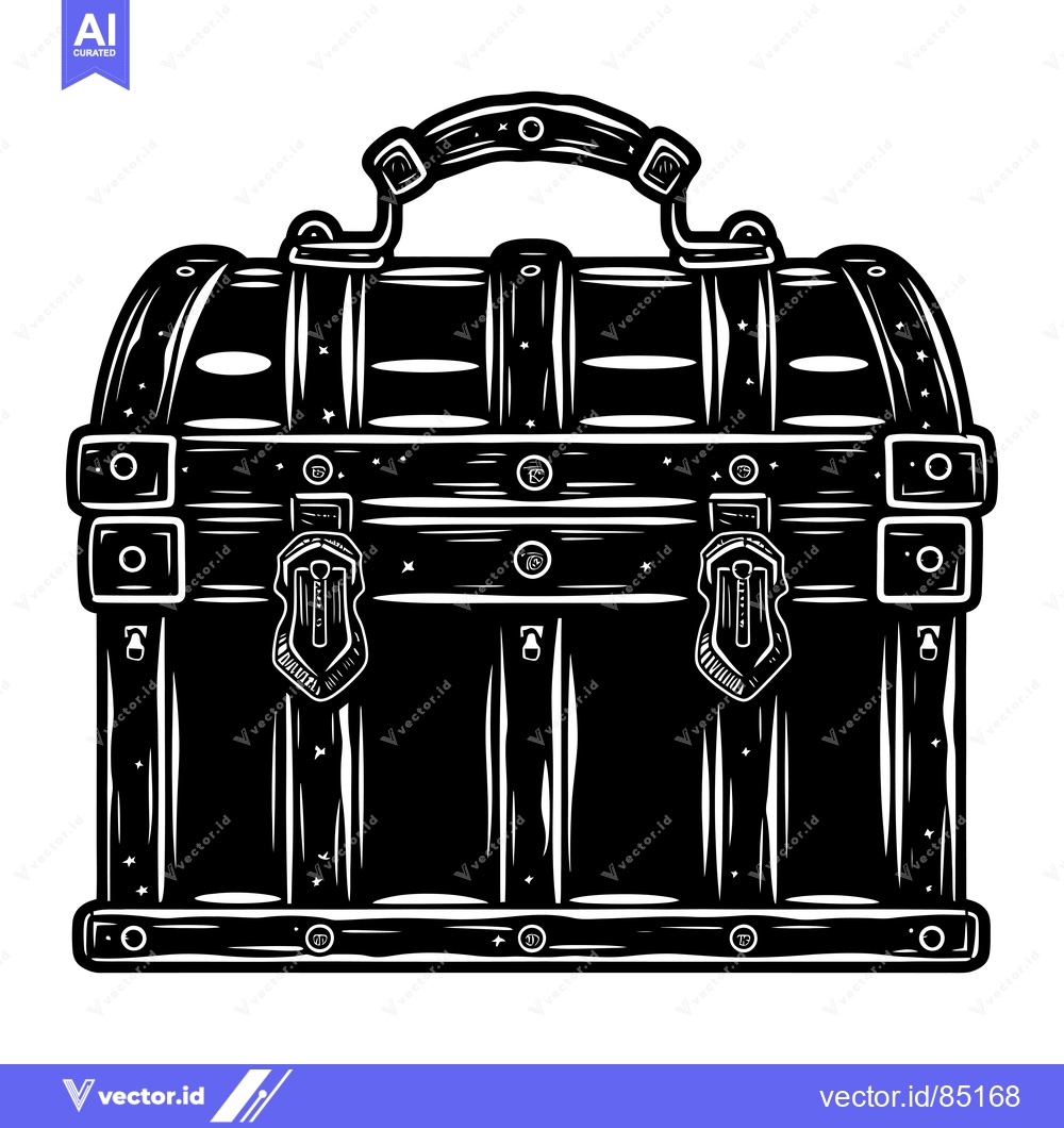 Premium Vector of Black and White Illustration of a Wooden Treasure Chest