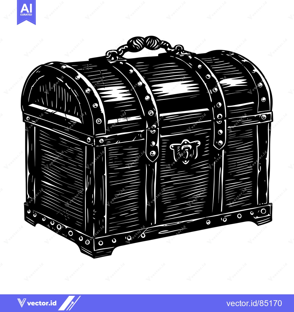 Premium Vector dari A Hand-Drawn Illustration of a Closed Wooden Treasure Chest