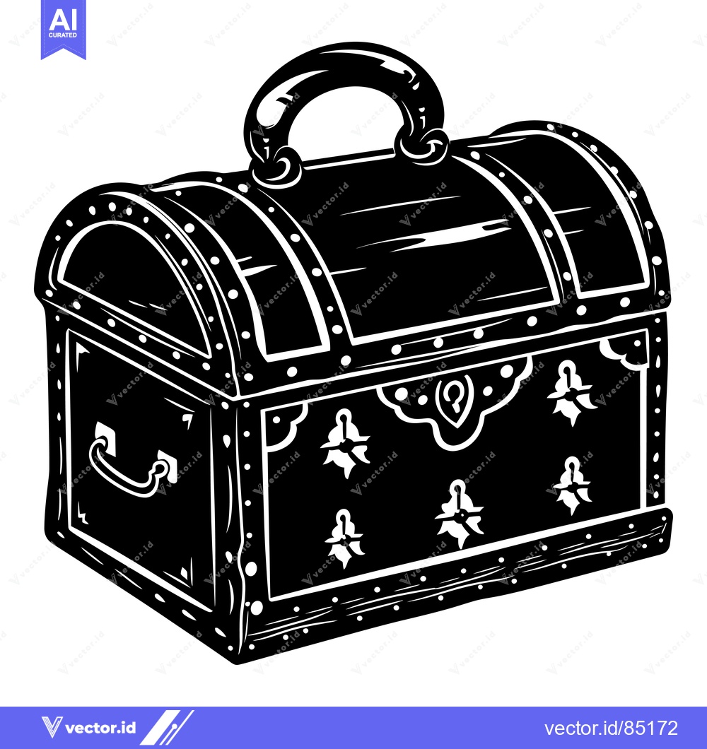 Premium Vector of A Black and White Illustration of a Wooden Chest