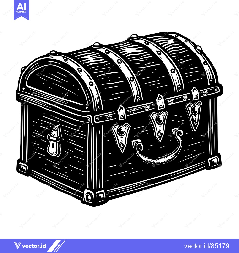 Premium Vector dari A Closed Wooden Treasure Chest with Metal Accents