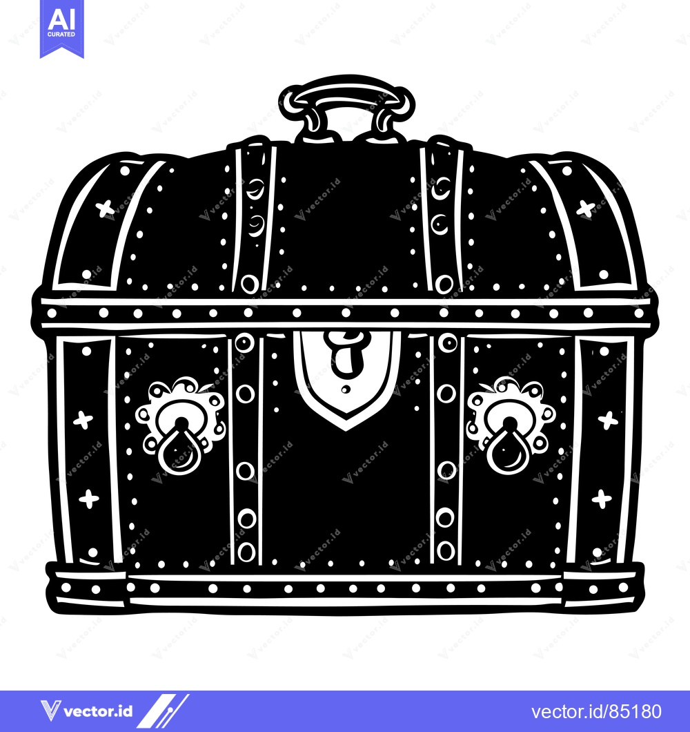 Premium Vector dari Black and White Illustration of a Closed Wooden Chest with Decorative