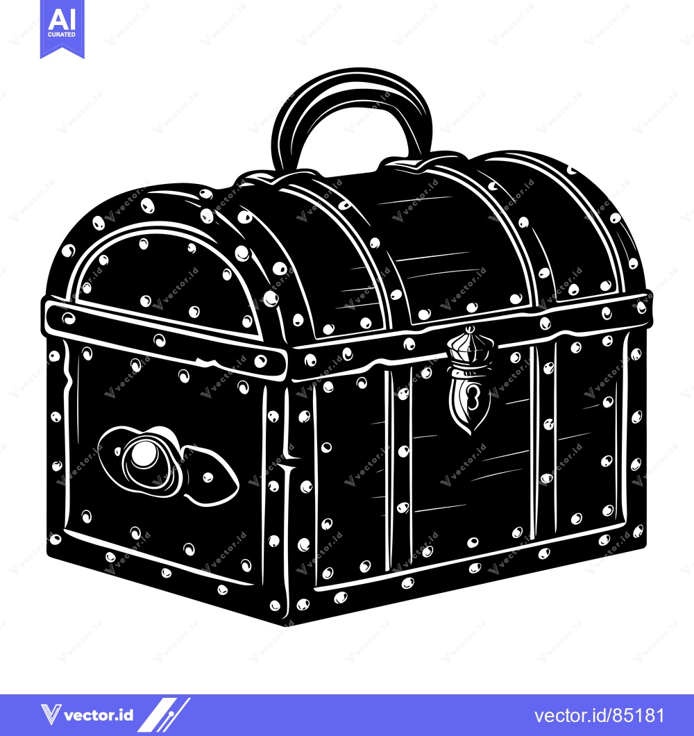 Premium Vector of A Black and White Illustration of a Closed Treasure Chest