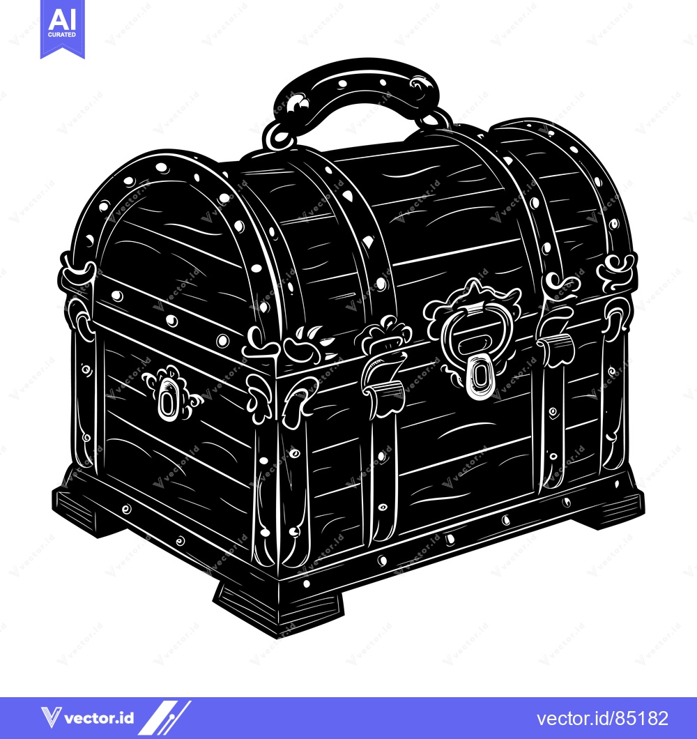 Premium Vector dari A Black and White Illustration of a Closed Wooden Treasure Chest