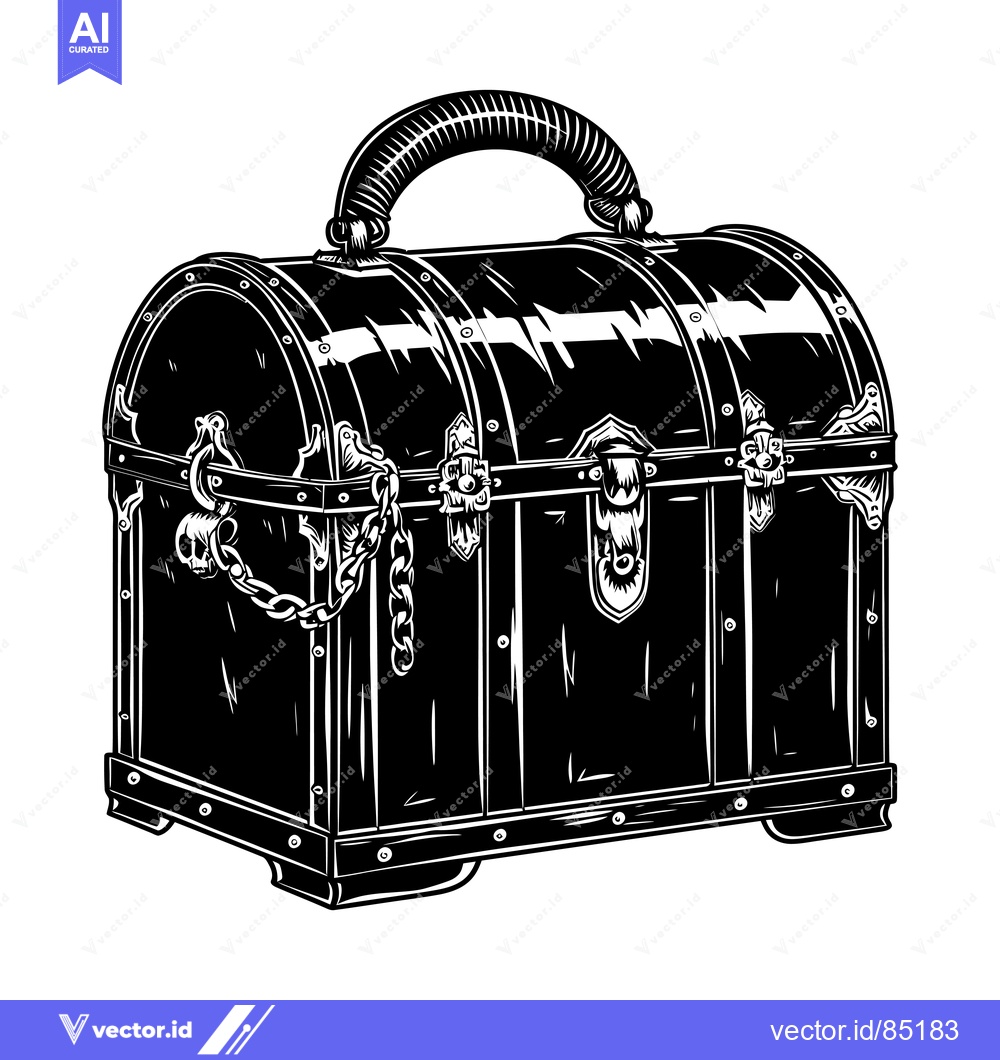 Premium Vector dari Vintage Wooden Chest with Metal Clasps and Chain