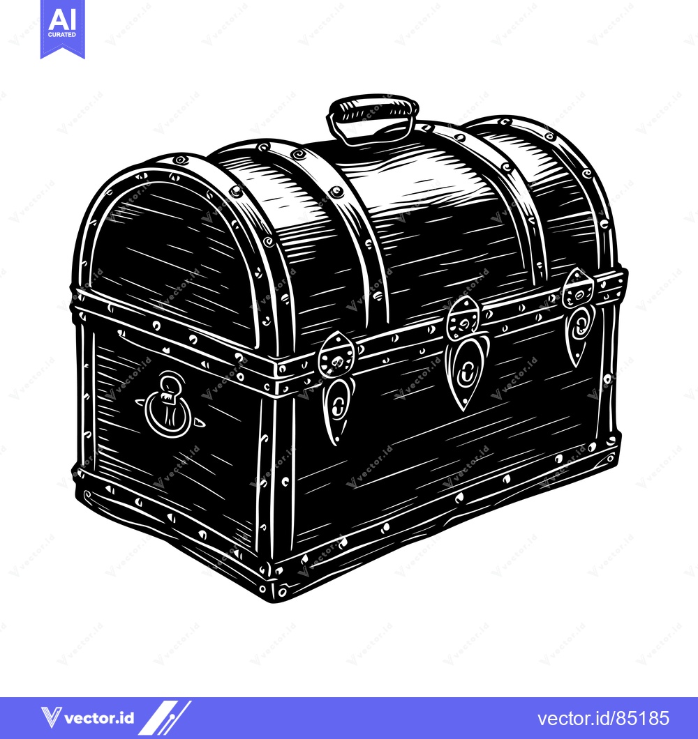 Premium Vector dari A black and white illustration of a closed wooden treasure chest with