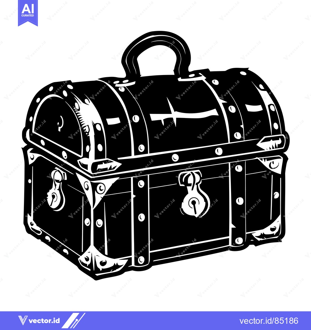 Premium Vector dari A Black and White Illustration of a Closed Wooden Chest with a Handle