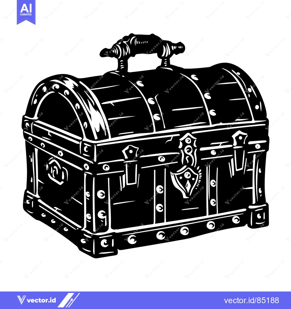 Premium Vector of A Black and White Illustration of a Closed Wooden Chest with a Metal C