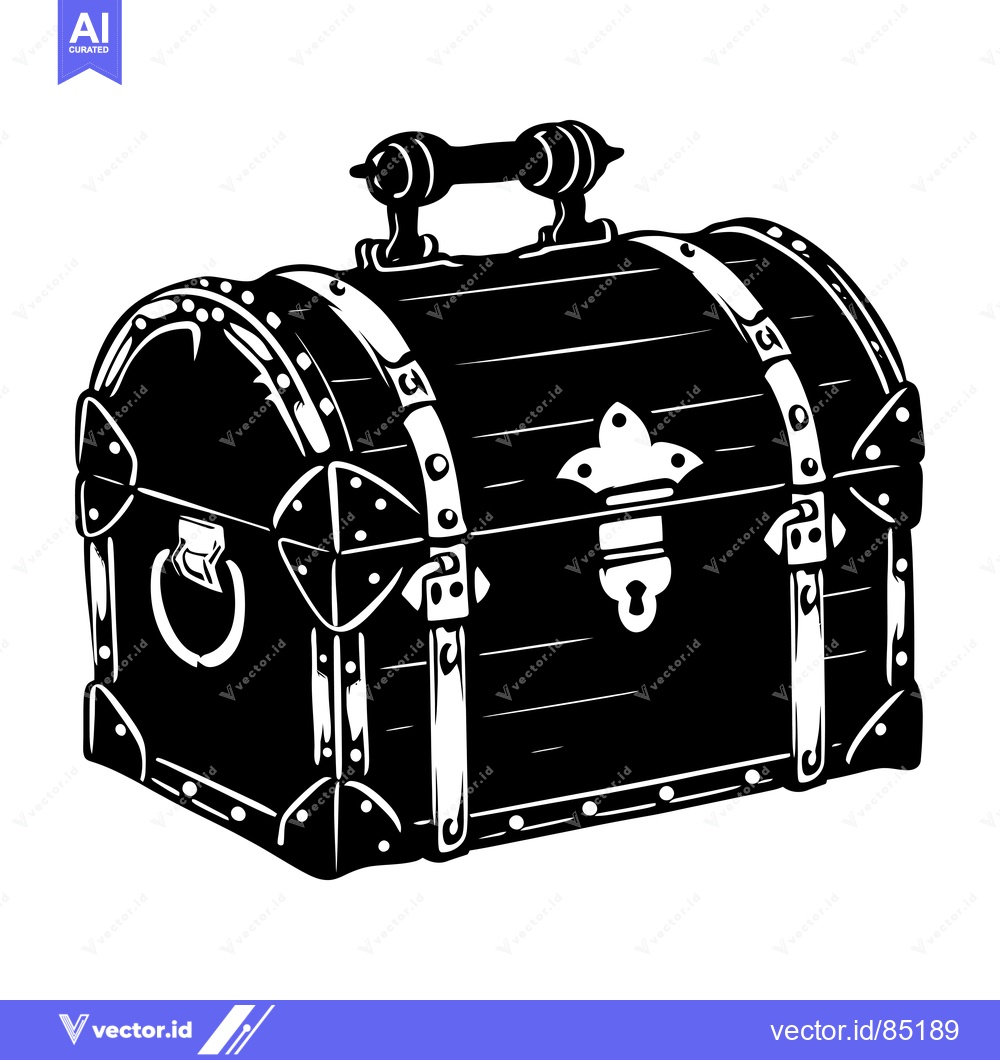 Premium Vector of Black and White Illustration of a Closed Wooden Treasure Chest