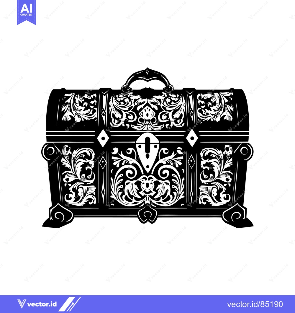 Premium Vector of Ornate Black and White Wooden Chest with Floral Detail
