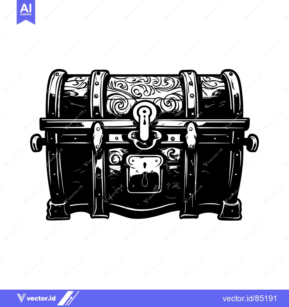 Premium Vector of Black and White Illustration of an Ornate Wooden Chest