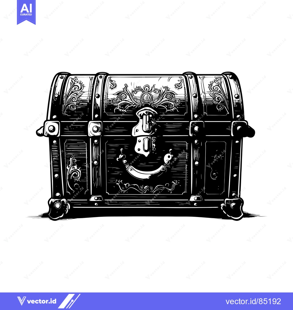 Premium Vector of Ornate Wooden Chest with Intricate Carvings and Metal Accents