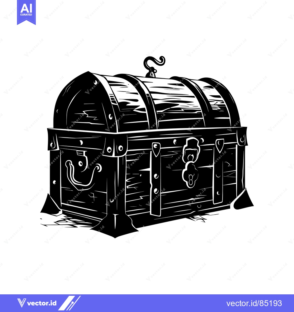 Premium Vector dari Black and White Illustration of a Closed Wooden Treasure Chest